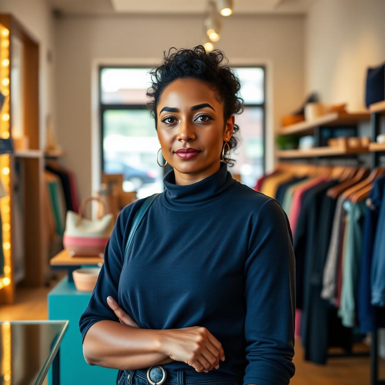 Independent retail founder in her store